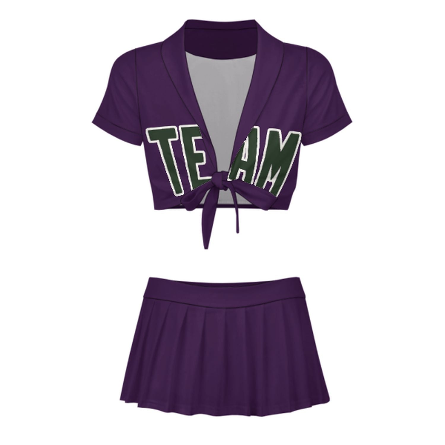 Maßgeschneidertes Lila Tannengrün Cheerleader Outfit Set