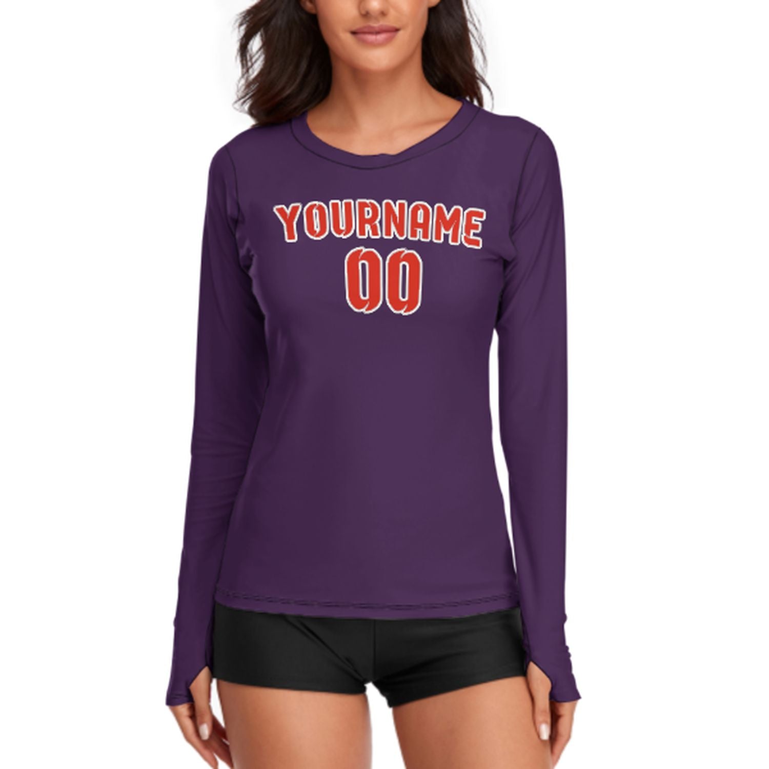 Maßgeschneidertes Lila Orangerot Damen Langarmshirt