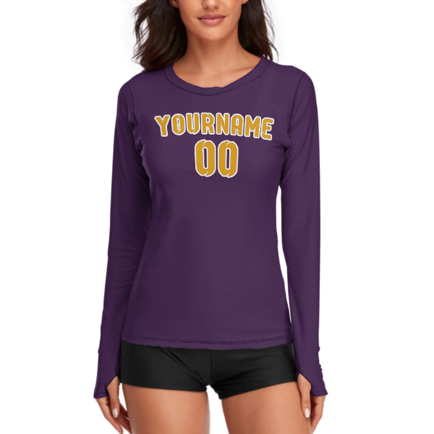 Maßgeschneidertes Lila Gelb Damen Langarmshirt