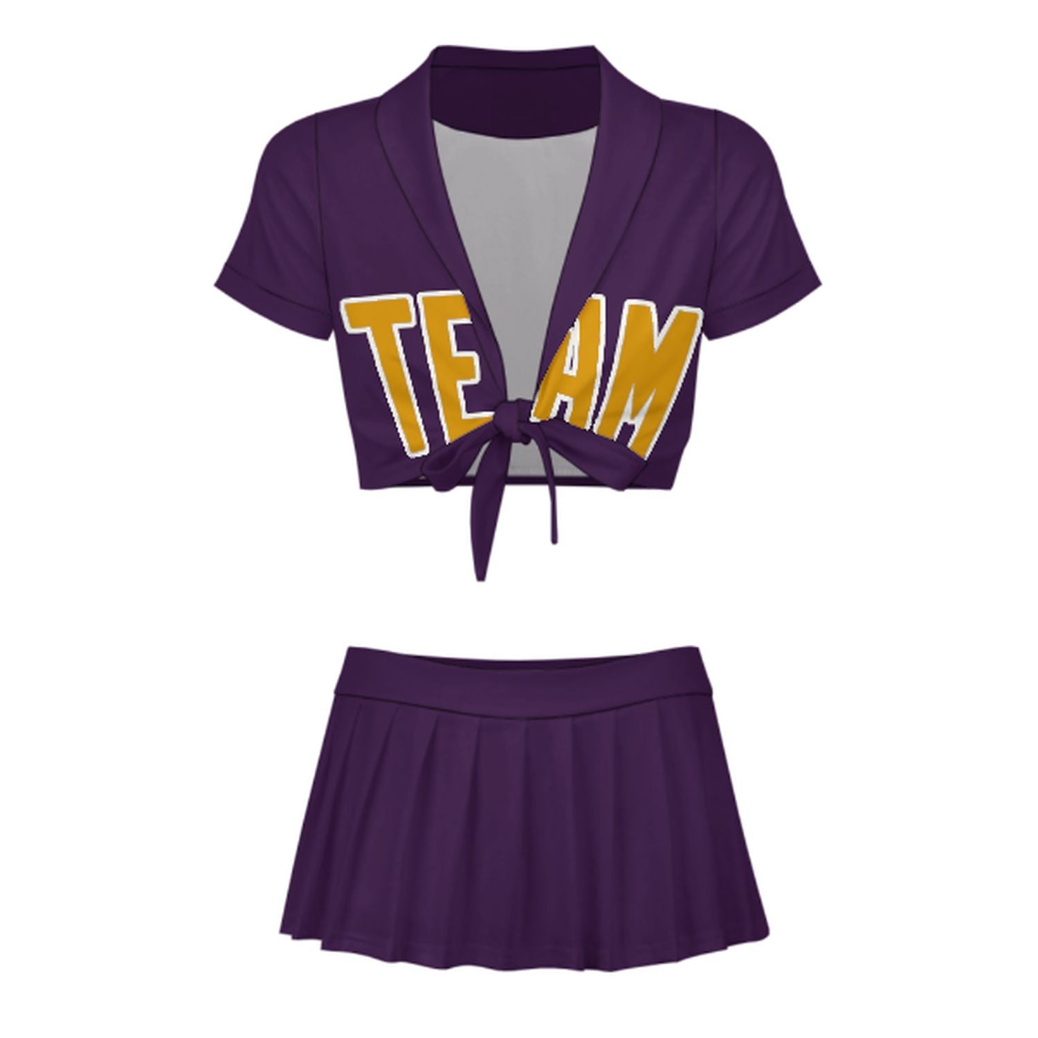 Maßgeschneidertes Lila Gelb Cheerleader Outfit Set