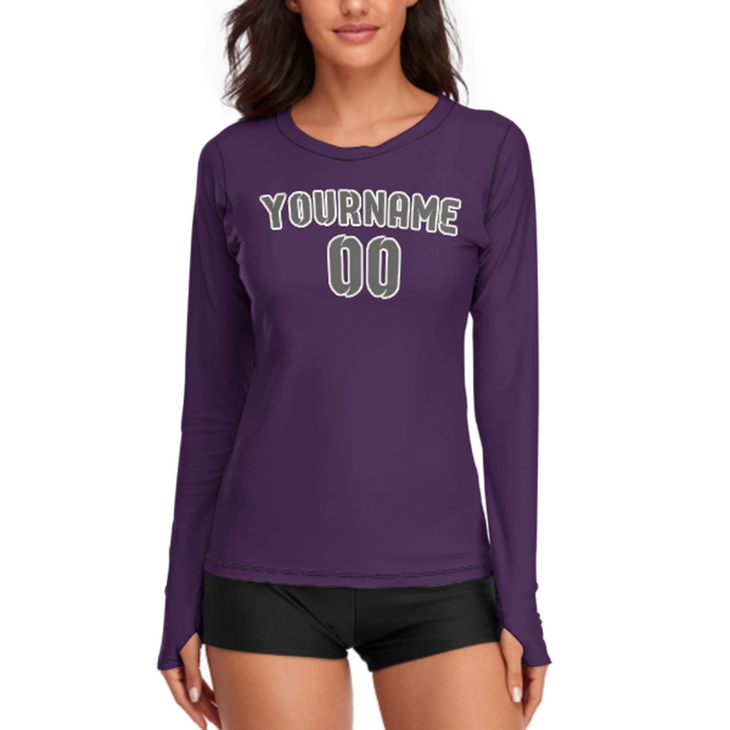 Maßgeschneidertes Lila Dunkelgrau Damen Langarmshirt