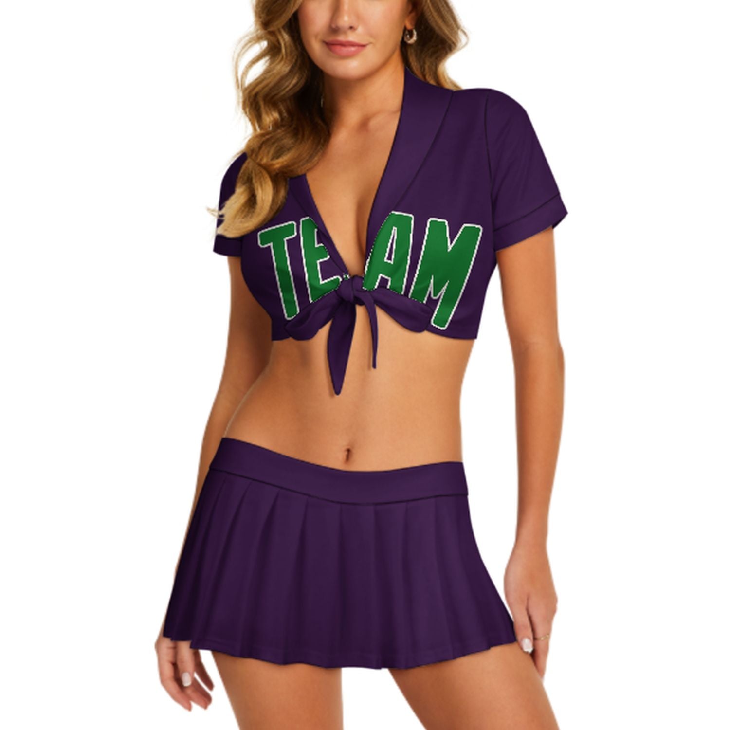 Maßgeschneidertes Lila Smaragdgrün Cheerleader Outfit Set