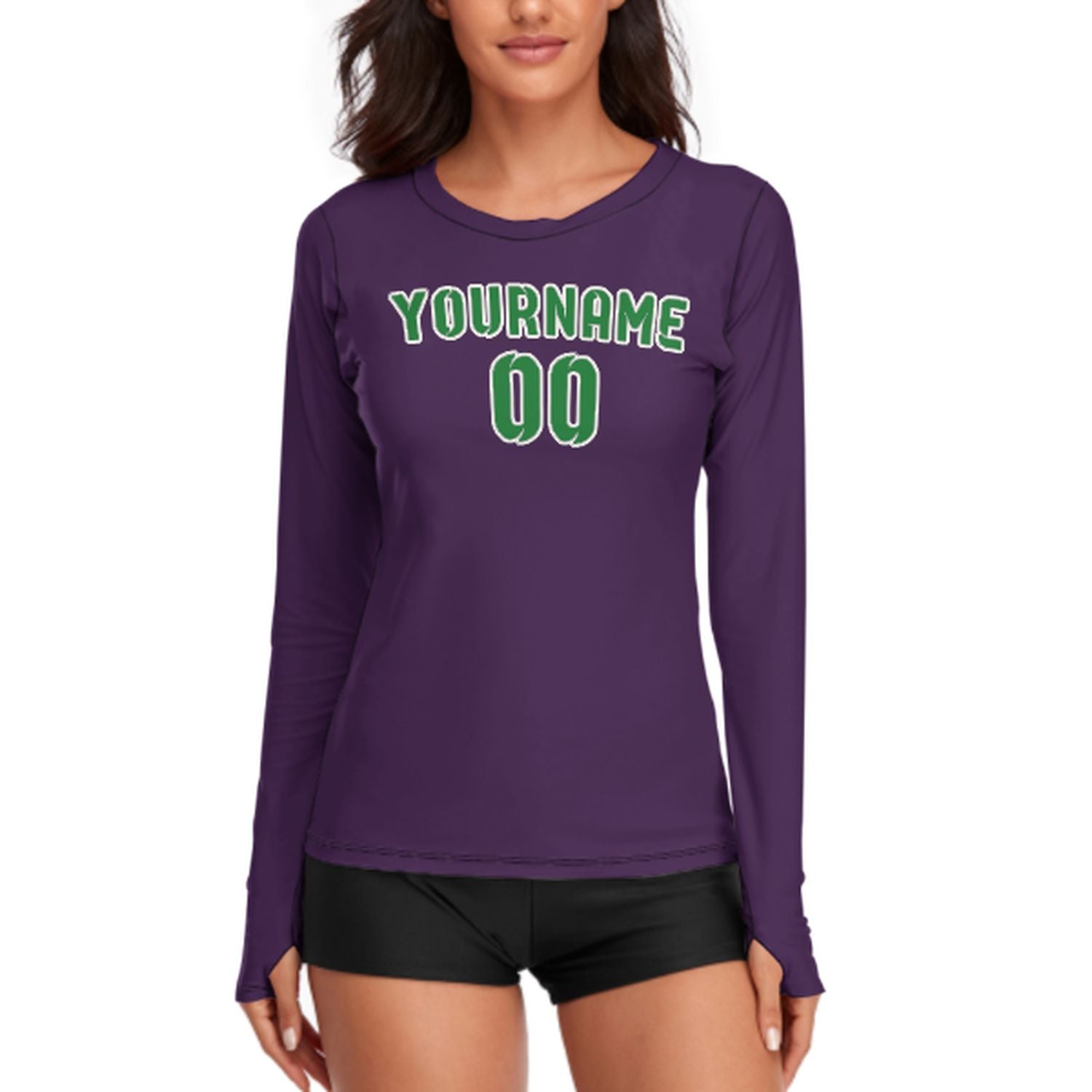 Maßgeschneidertes Lila Smaragdgrün Damen Langarmshirt