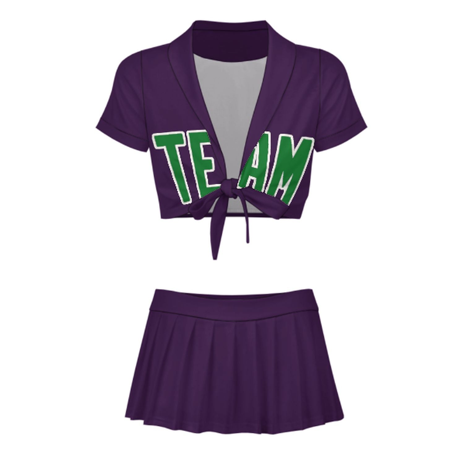 Maßgeschneidertes Lila Smaragdgrün Cheerleader Outfit Set