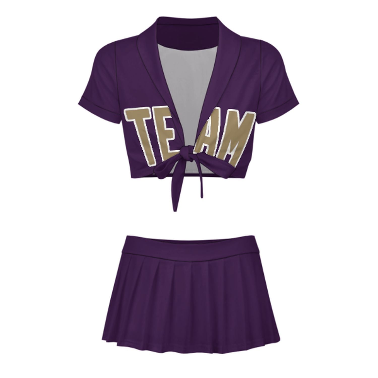 Maßgeschneidertes Lila Hellkhaki Cheerleader Outfit Set