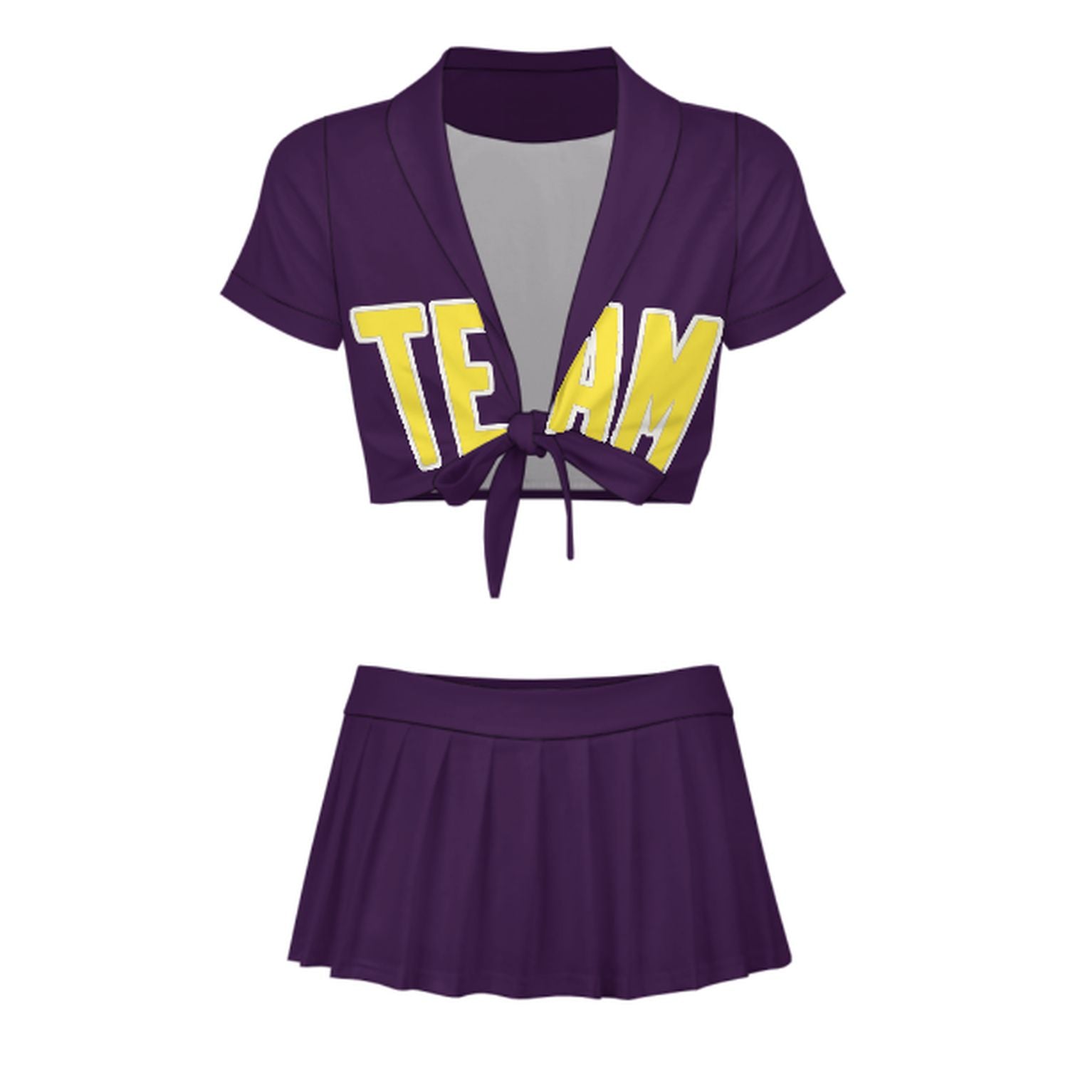 Maßgeschneidertes Lila Blassgelb Cheerleader Outfit Set