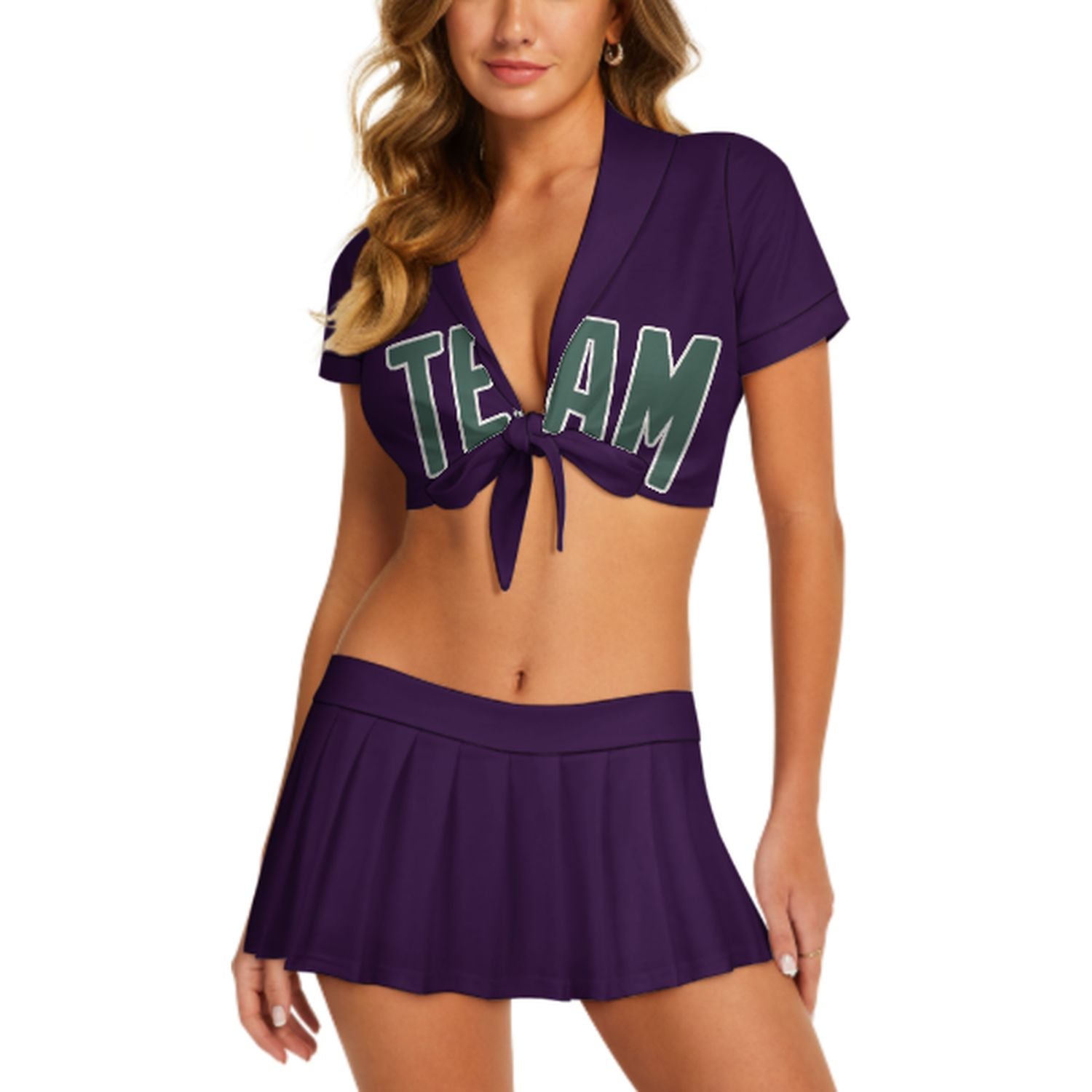 Maßgeschneidertes Lila Blaugrün Cheerleader Outfit Set
