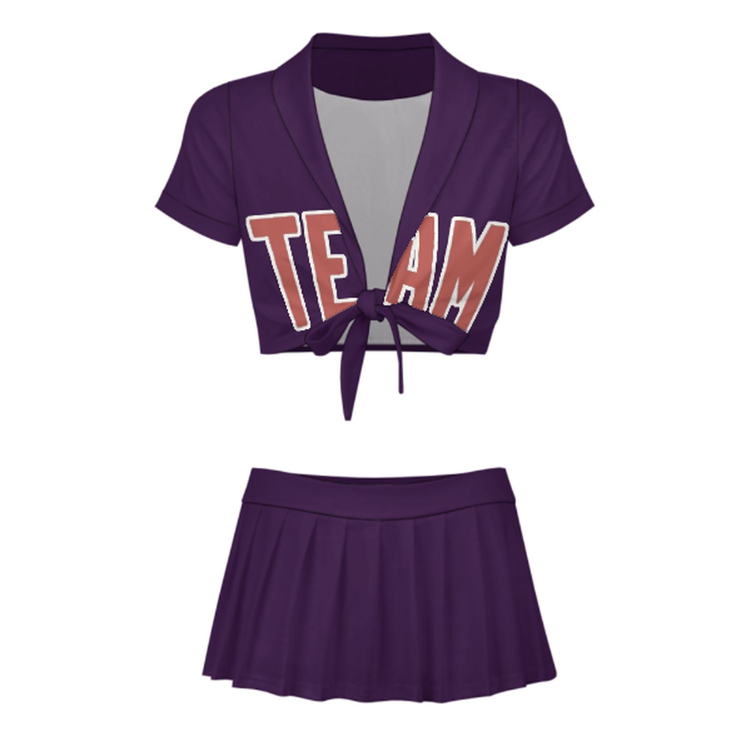 Maßgeschneidertes Lila Kupferrose Cheerleader Outfit Set