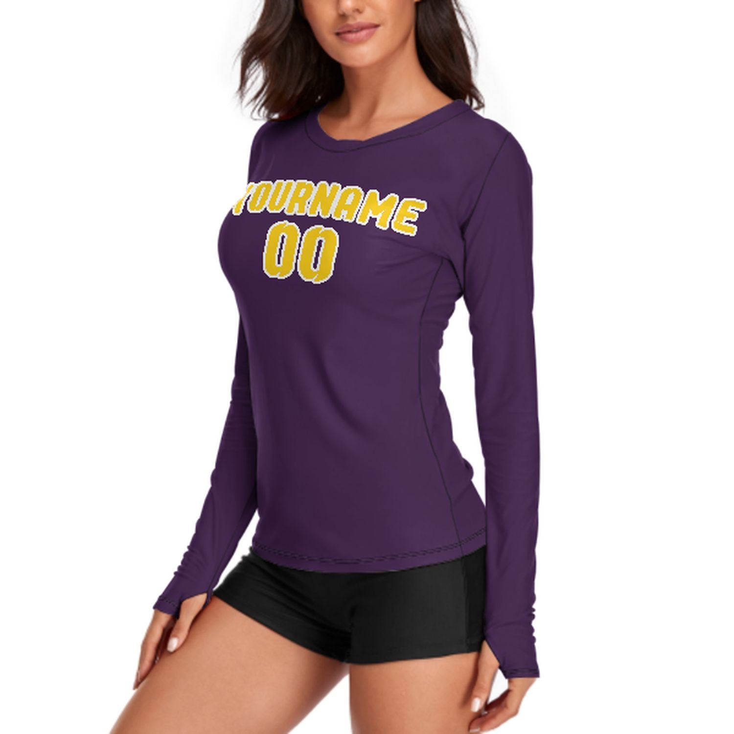 Maßgeschneidertes Lila Gold Damen Langarmshirt