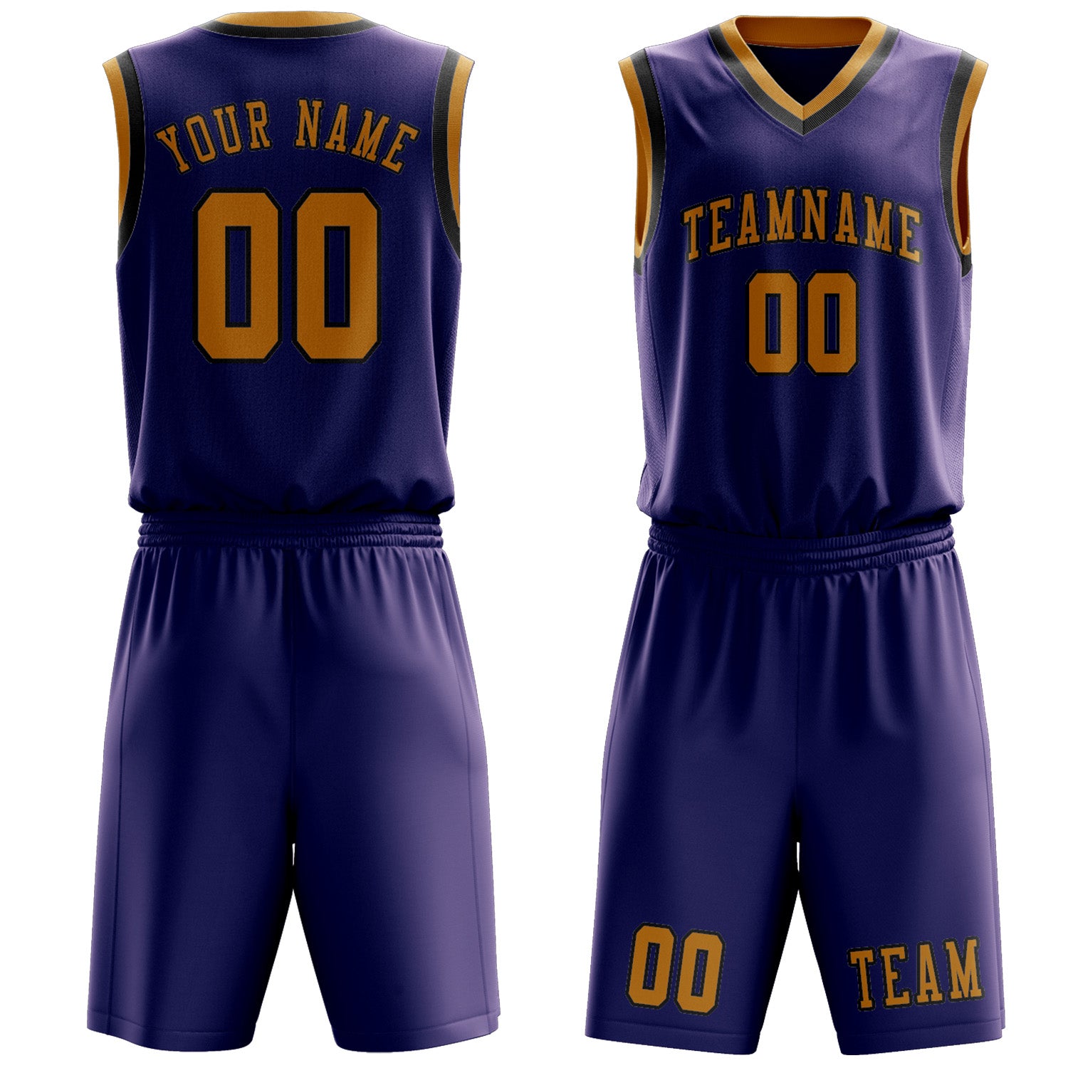 Benutzerdefiniertes Professionelles Lila Gelb Basketballtrikot-Set