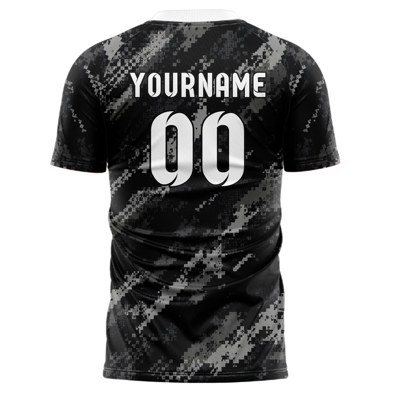 Schwarz klassisches Camouflage Digital Pixel Camo Design 07-0012 individuelles Fußballtrikot back