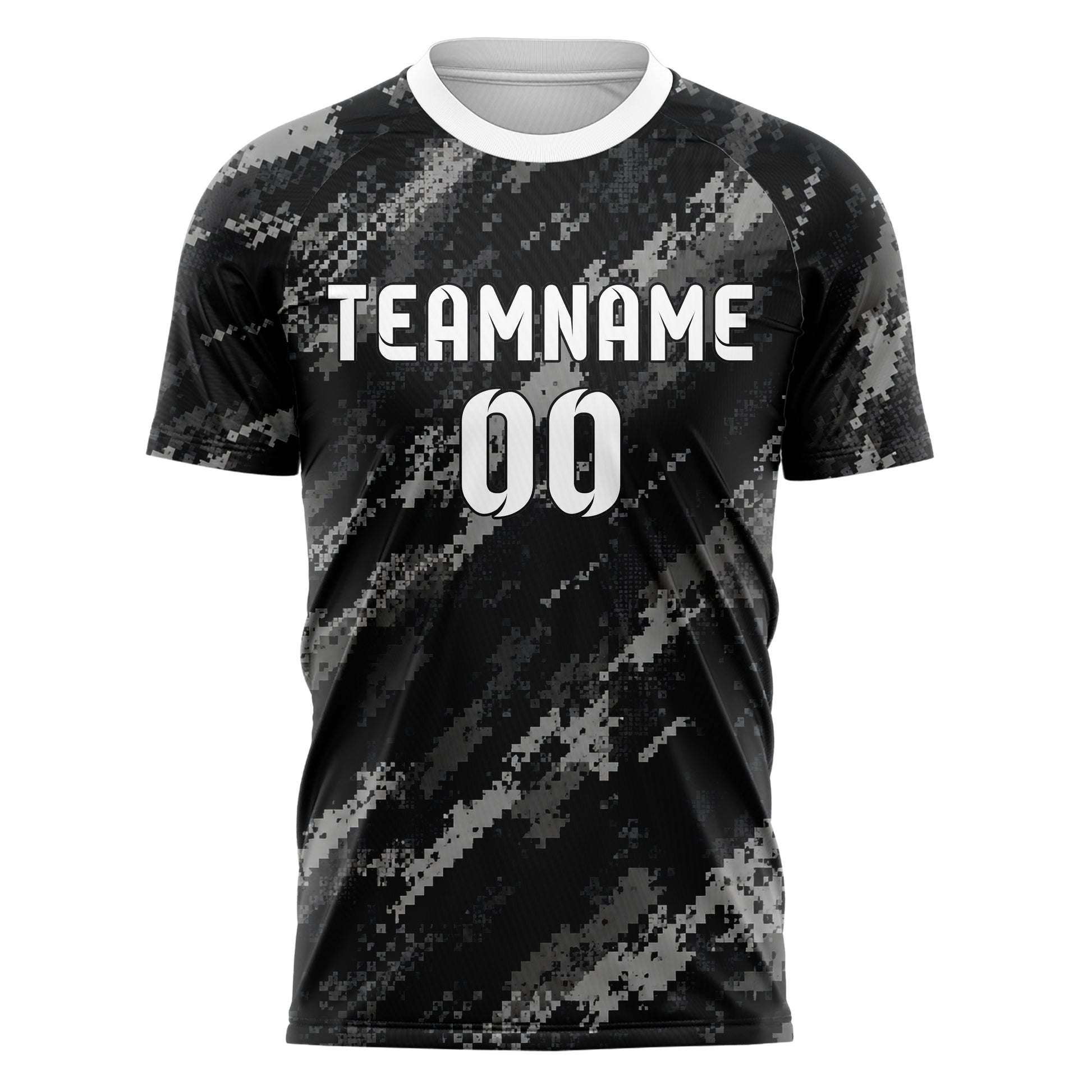 Schwarz klassisches Camouflage Digital Pixel Camo Design 07-0012 individuelles Fußballtrikot front