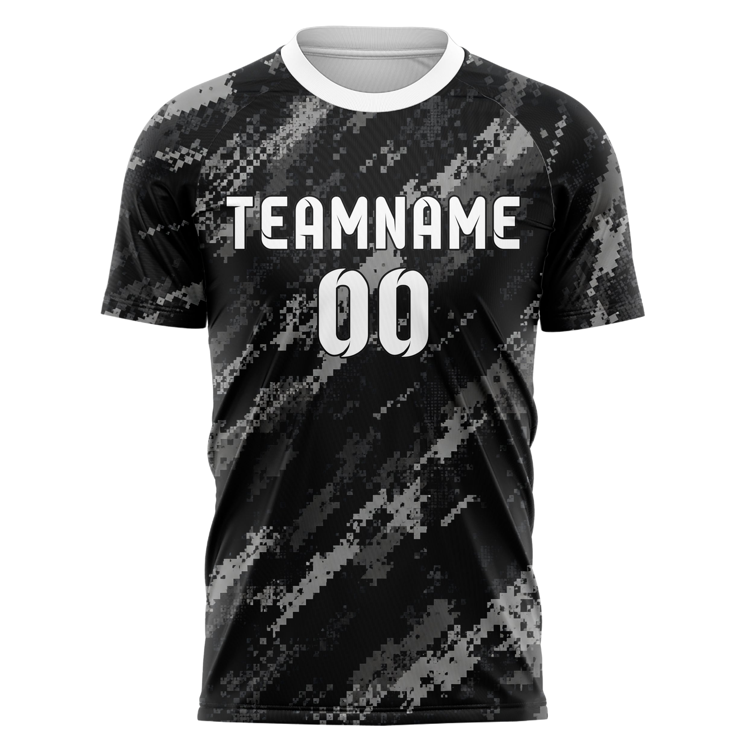 Schwarz klassisches Camouflage Digital Pixel Camo Design 07-0012 individuelles Fußballtrikot front