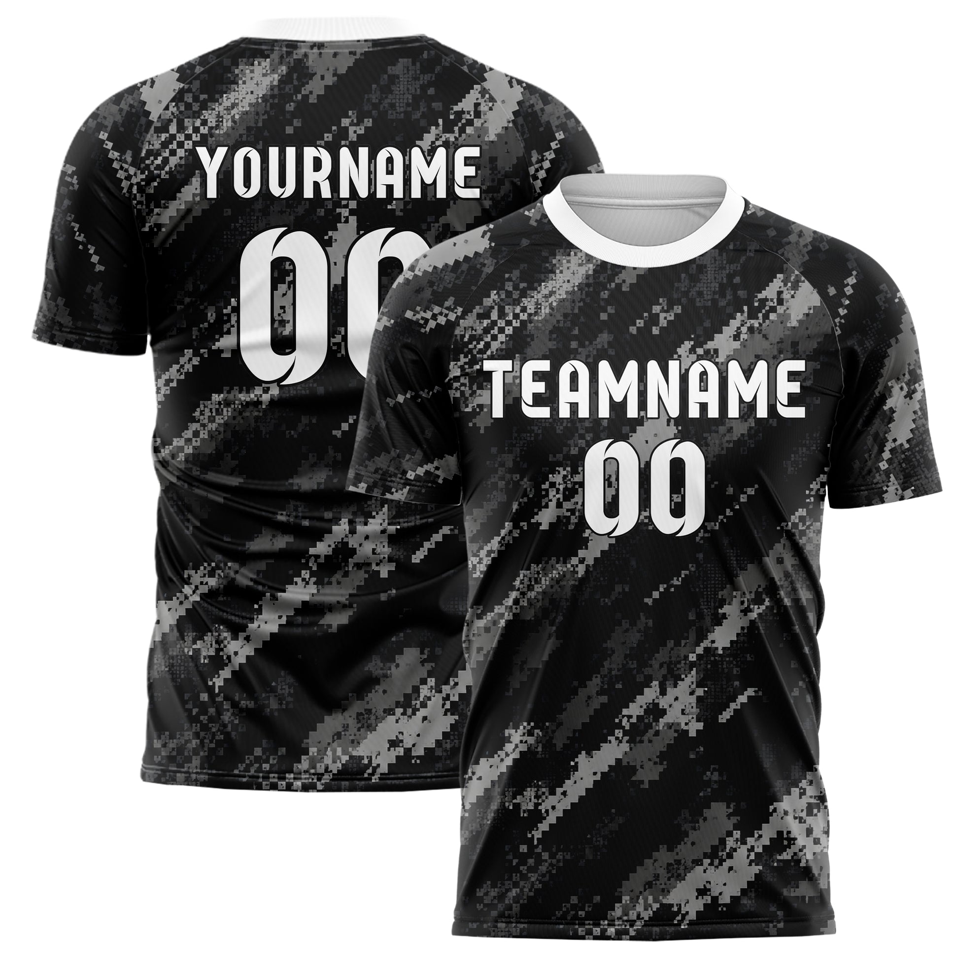 Schwarz klassisches Camouflage Digital Pixel Camo Design 07-0012 individuelles Fußballtrikot main