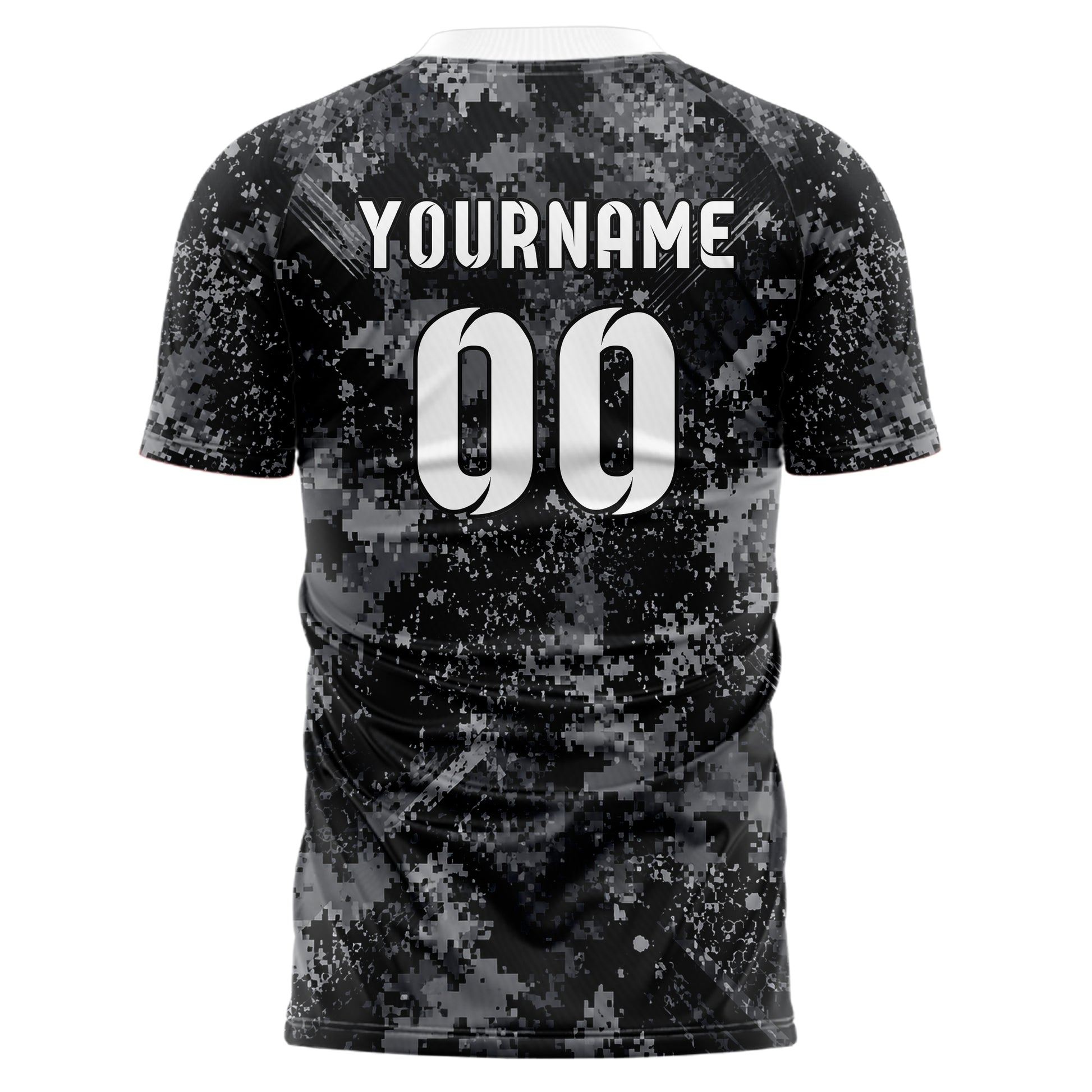 Schwarz klassisches Camouflage Digital Pixel Camo Design 07-0036 individuelles Fußballtrikot back