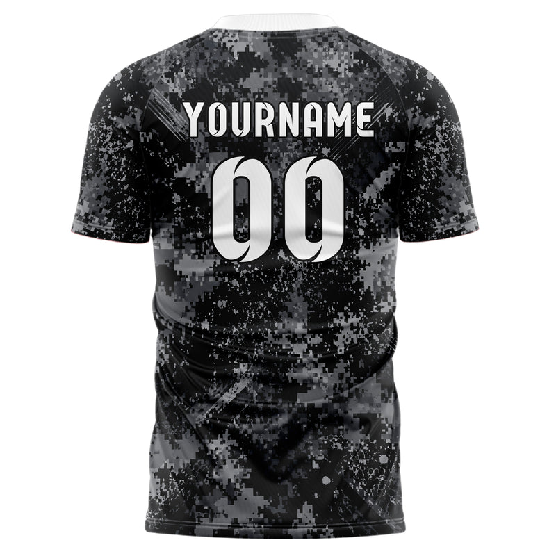 Schwarz klassisches Camouflage Digital Pixel Camo Design 07-0036 individuelles Fußballtrikot back