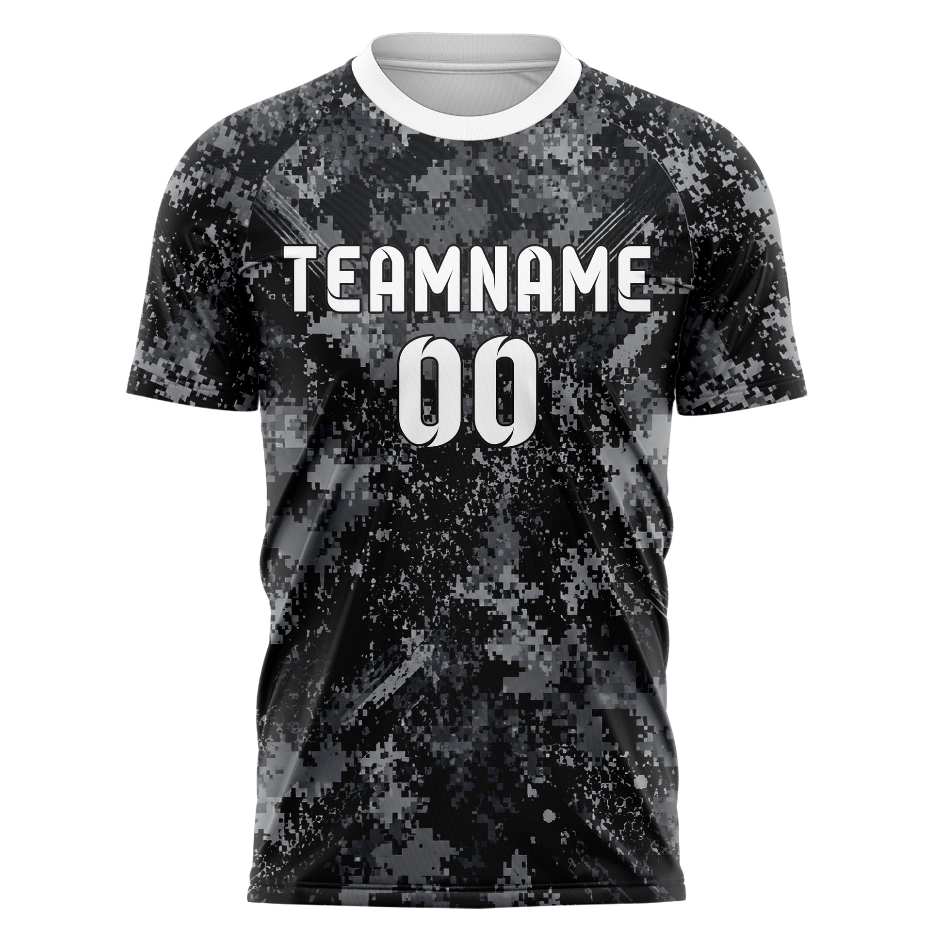 Schwarz klassisches Camouflage Digital Pixel Camo Design 07-0036 individuelles Fußballtrikot front