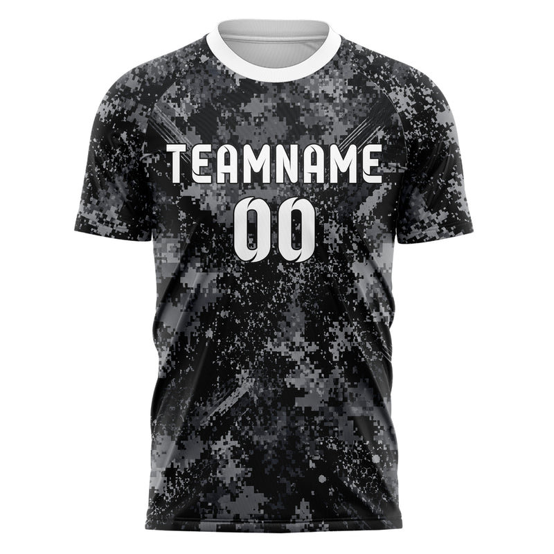 Schwarz klassisches Camouflage Digital Pixel Camo Design 07-0036 individuelles Fußballtrikot front