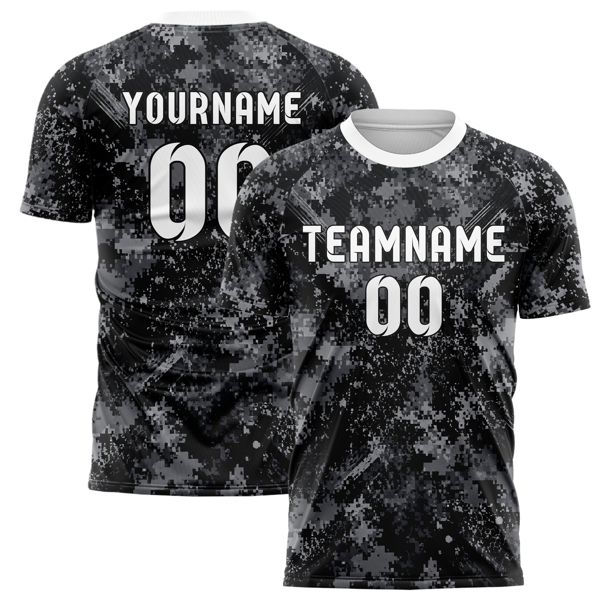 Schwarz klassisches Camouflage Digital Pixel Camo Design 07-0036 individuelles Fußballtrikot main