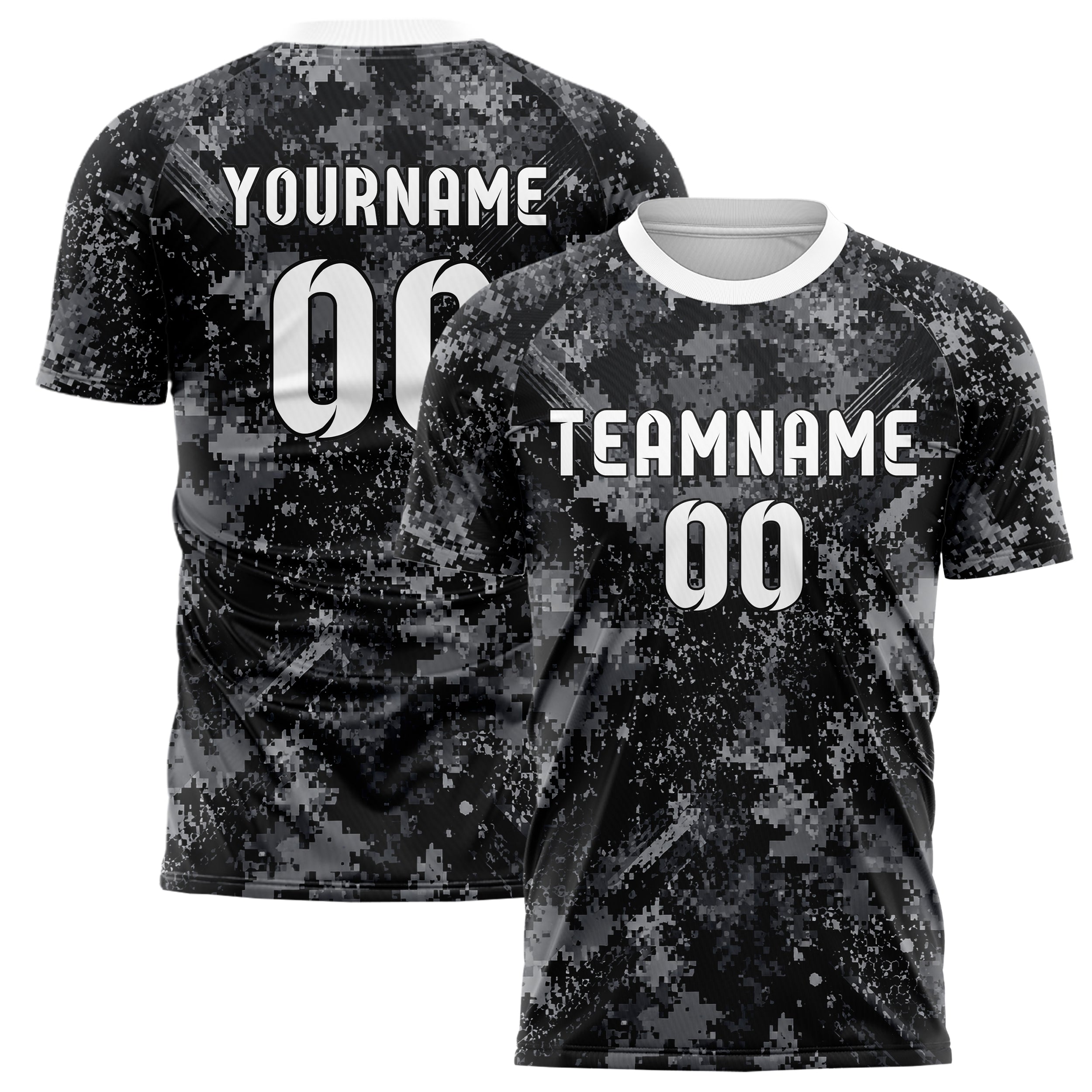 Schwarz klassisches Camouflage Digital Pixel Camo Design 07-0036 individuelles Fußballtrikot main