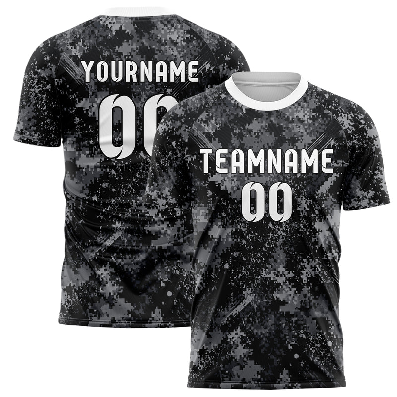 Schwarz klassisches Camouflage Digital Pixel Camo Design 07-0036 individuelles Fußballtrikot main