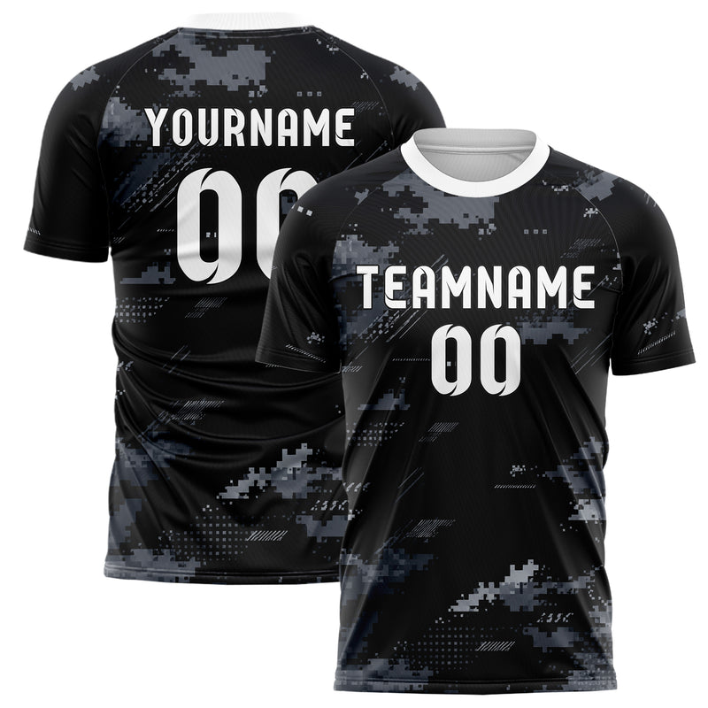 Schwarz klassisches Camouflage Digital Pixel Camo Design 07-0042 individuelles Fußballtrikot main