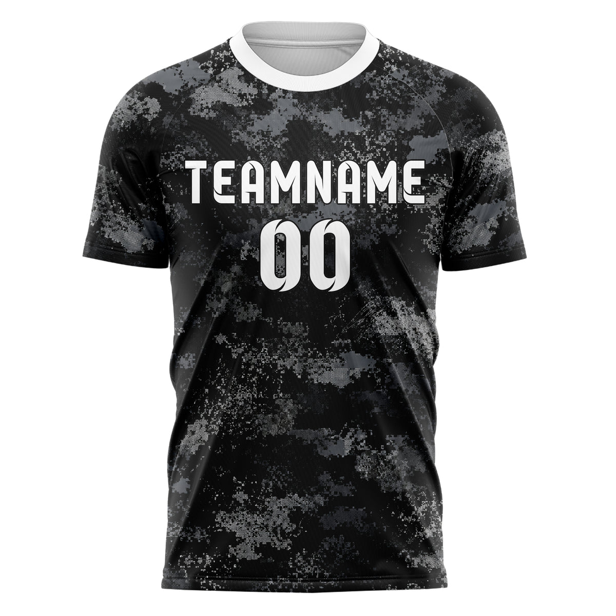 Schwarz klassisches Camouflage Micro Camo Design 07-0027 individuelles Fußballtrikot front