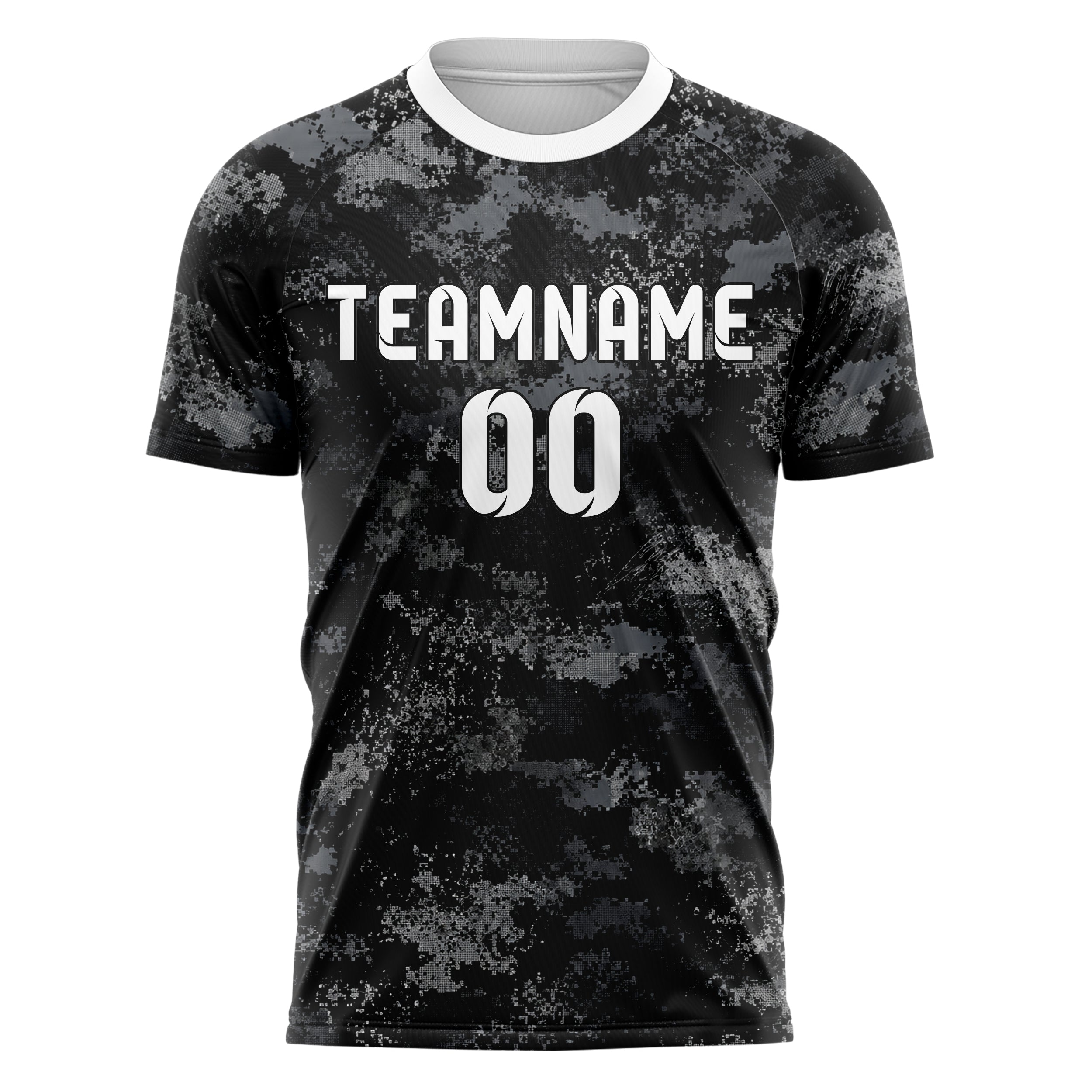 Schwarz klassisches Camouflage Micro Camo Design 07-0027 individuelles Fußballtrikot front