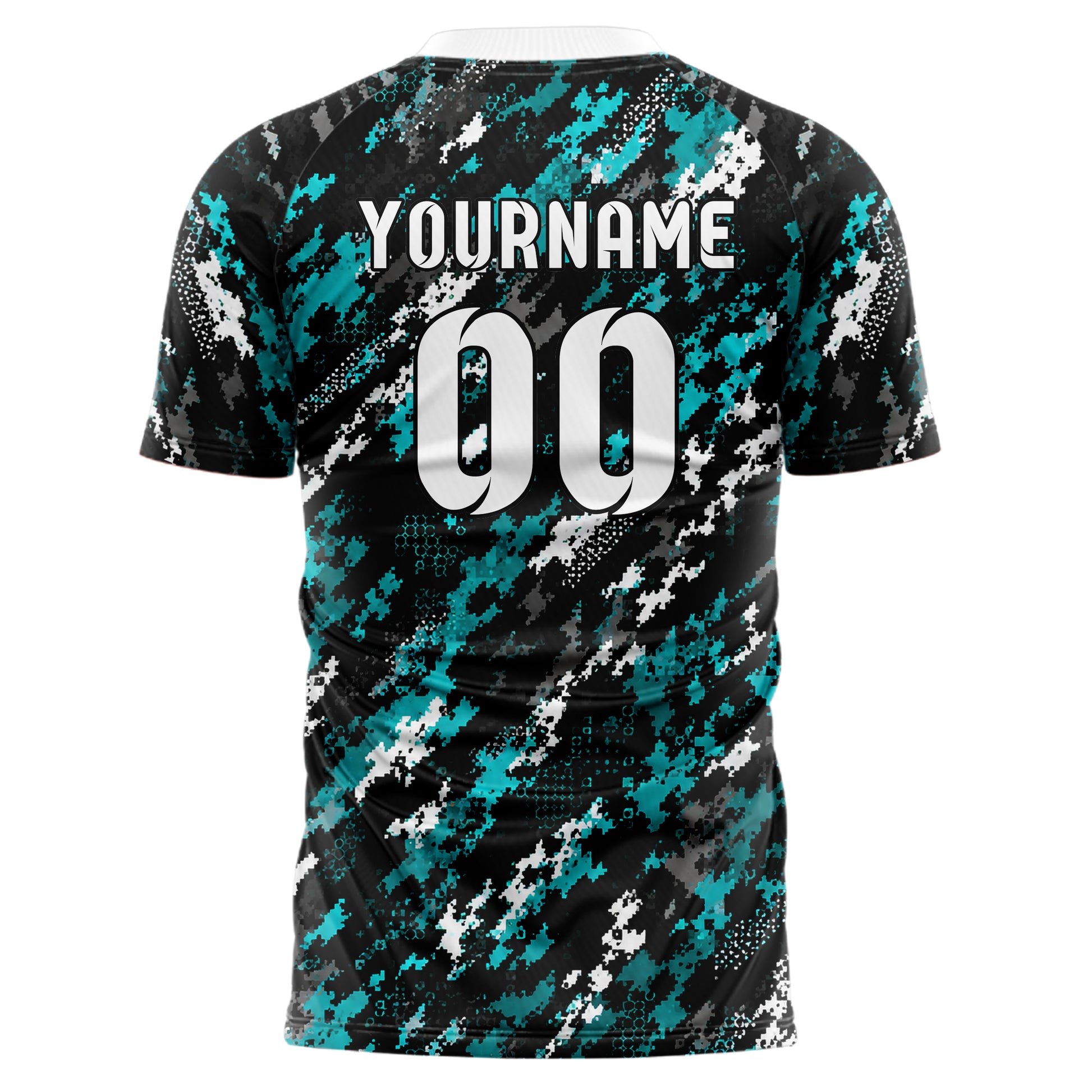 Schwarz lebendiges Camouflage Fashion Camo Blobs Design 07-0014 individuelles Fußballtrikot back