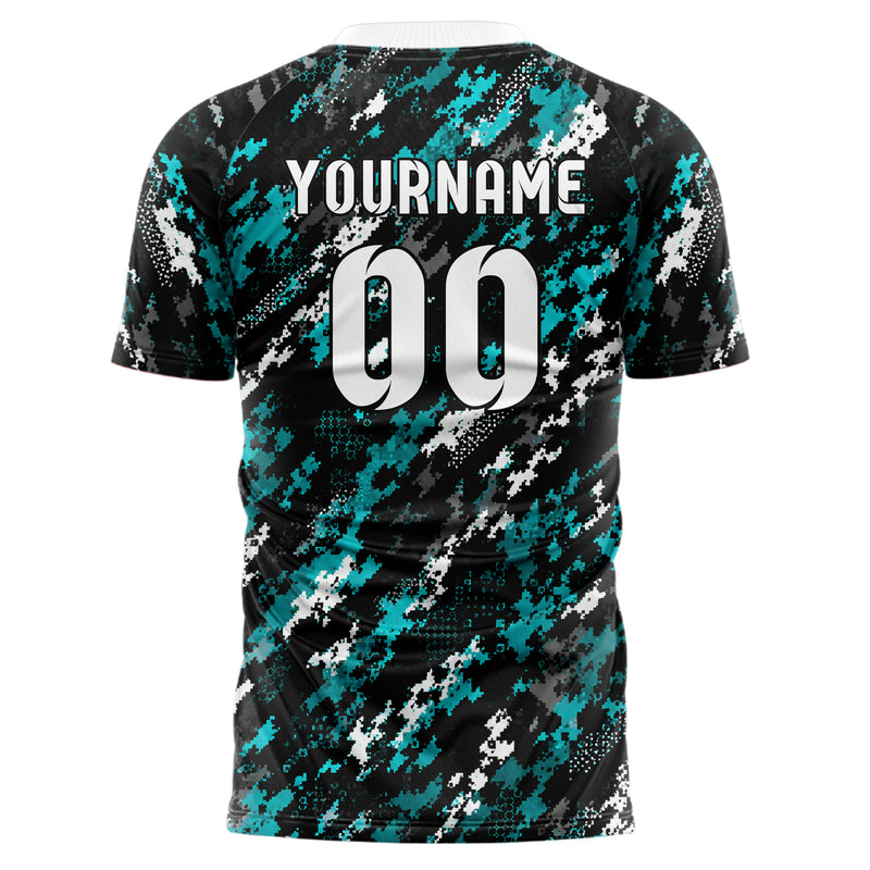 Schwarz lebendiges Camouflage Fashion Camo Blobs Design 07-0014 individuelles Fußballtrikot back