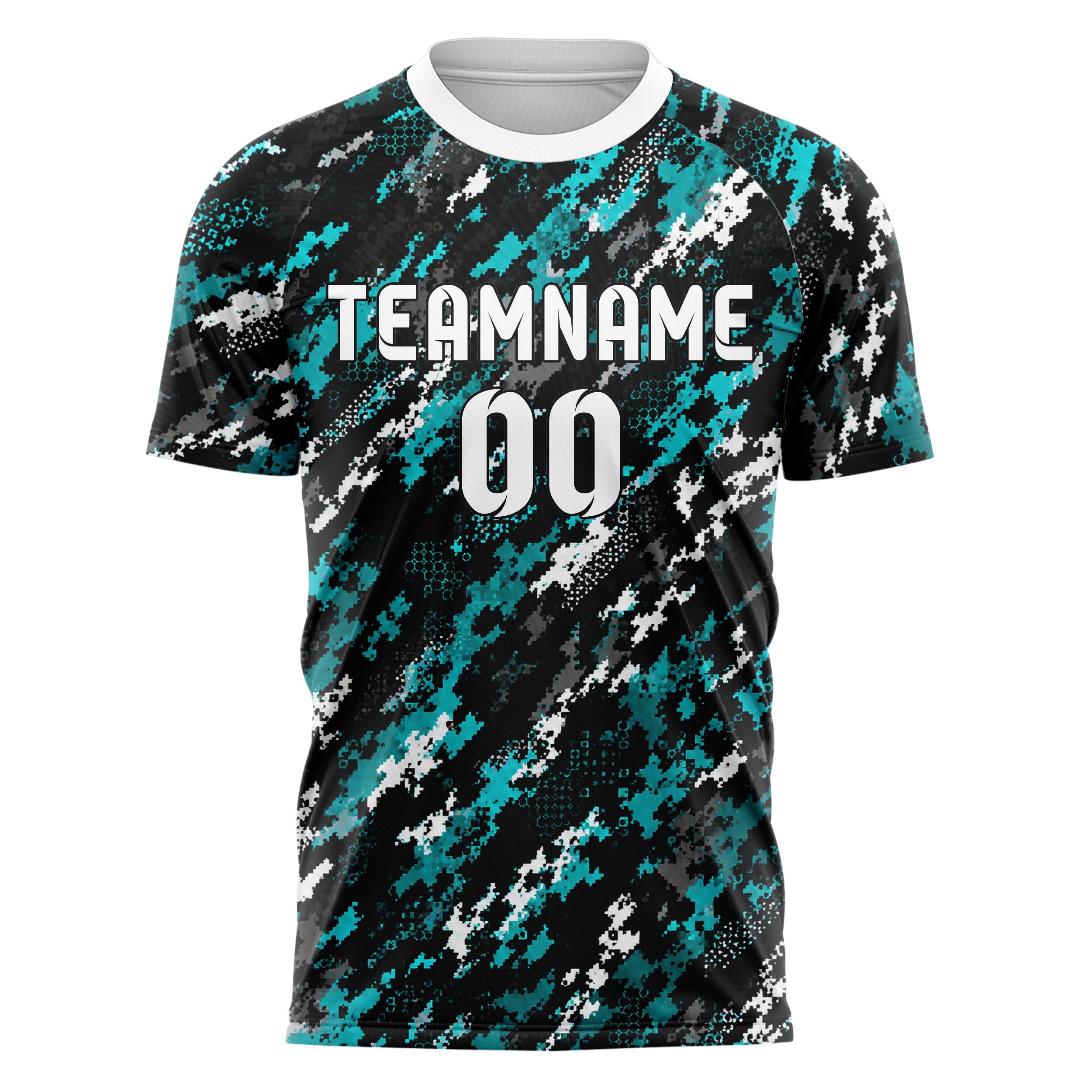 Schwarz lebendiges Camouflage Fashion Camo Blobs Design 07-0014 individuelles Fußballtrikot front