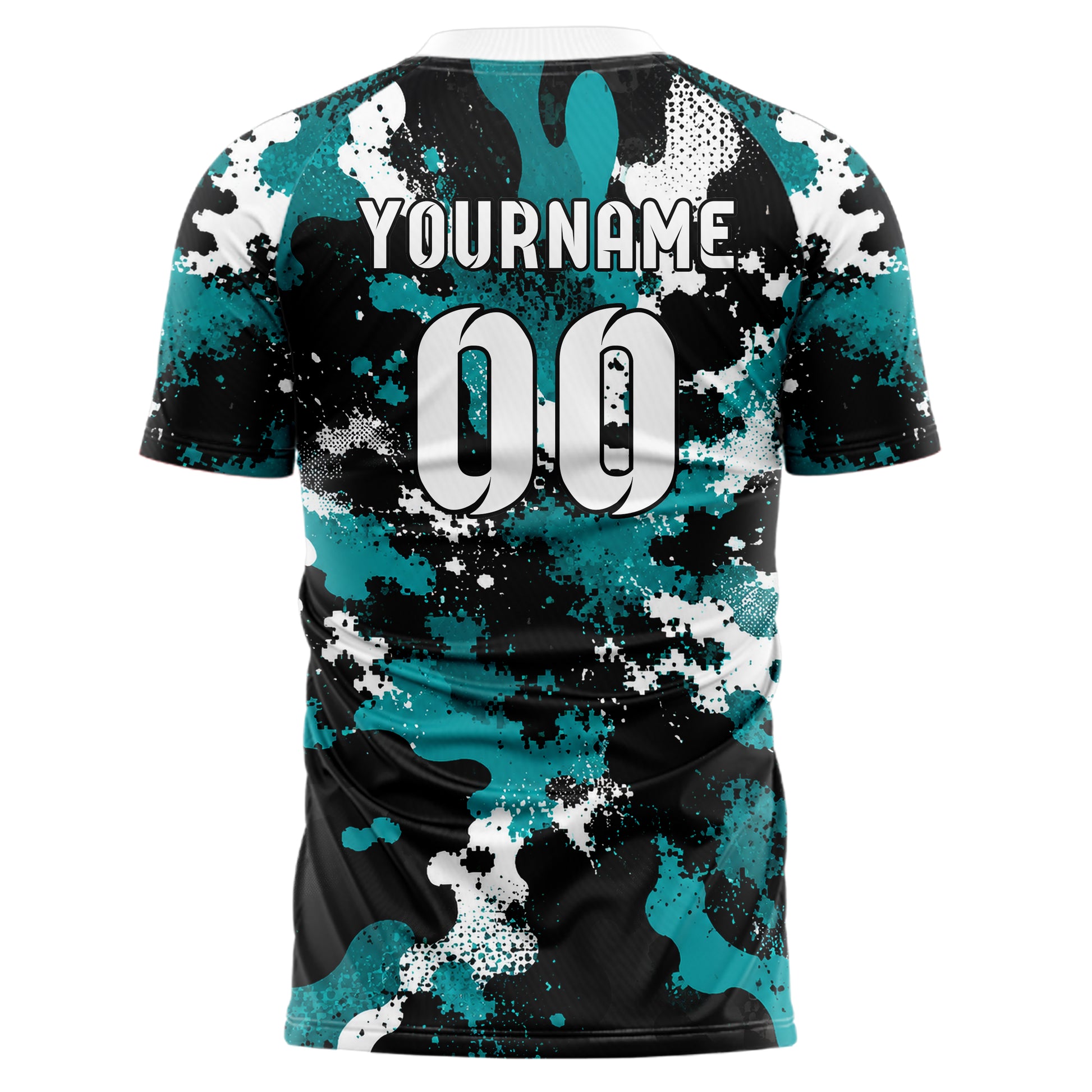 Schwarz lebendiges Camouflage Fashion Camo Blobs Design 07-0044 individuelles Fußballtrikot back
