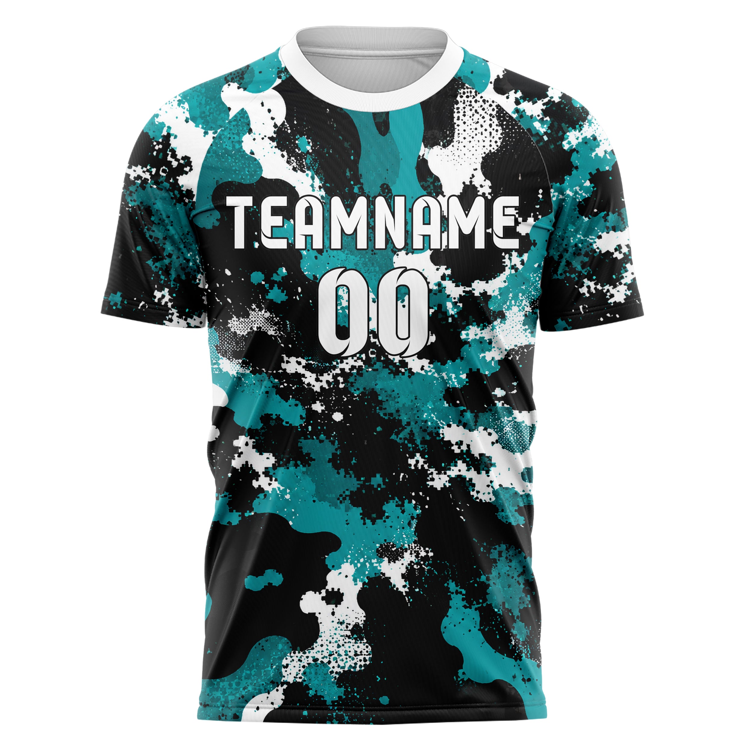 Schwarz lebendiges Camouflage Fashion Camo Blobs Design 07-0044 individuelles Fußballtrikot front