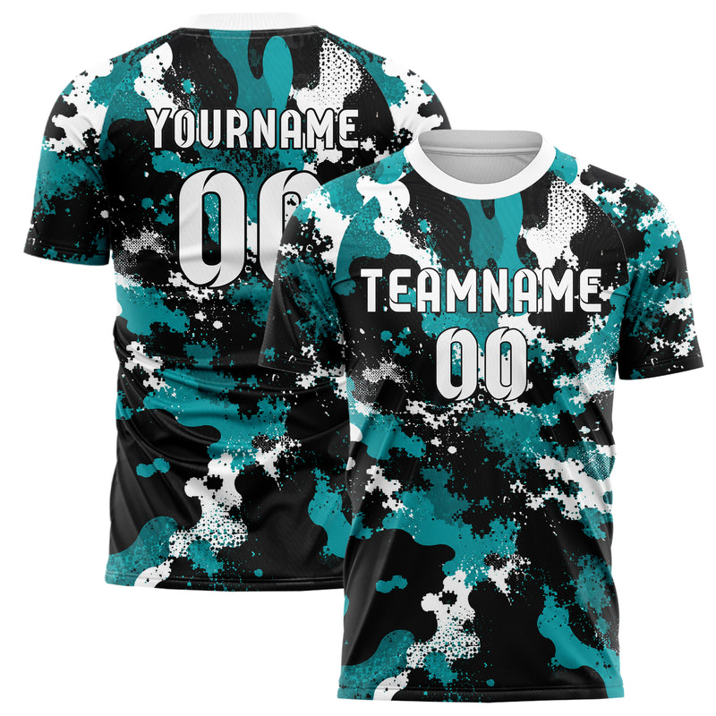 Schwarz lebendiges Camouflage Fashion Camo Blobs Design 07-0044 individuelles Fußballtrikot main