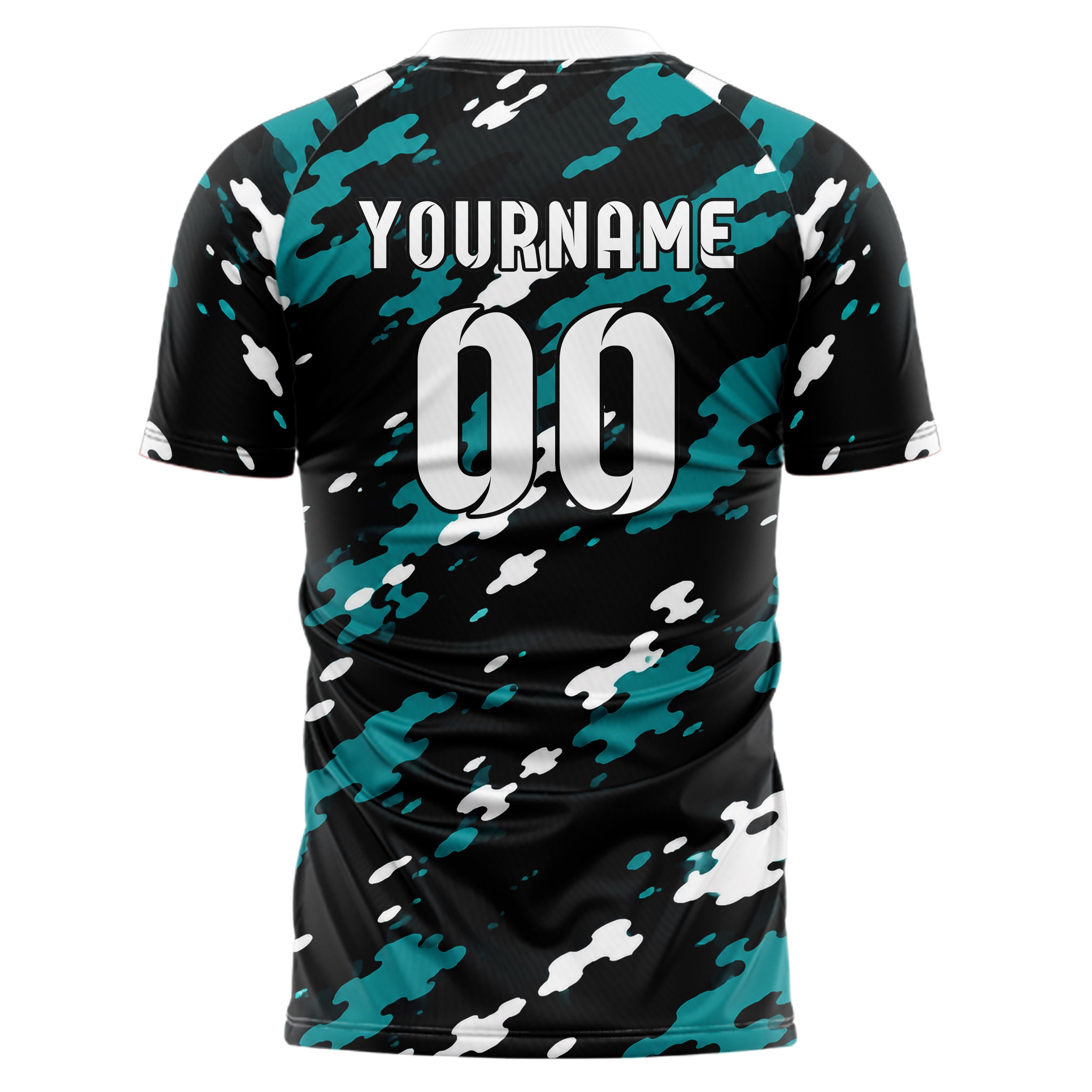 Schwarz lebendiges Camouflage Woodland Camo Design 07-0005 individuelles Fußballtrikot back
