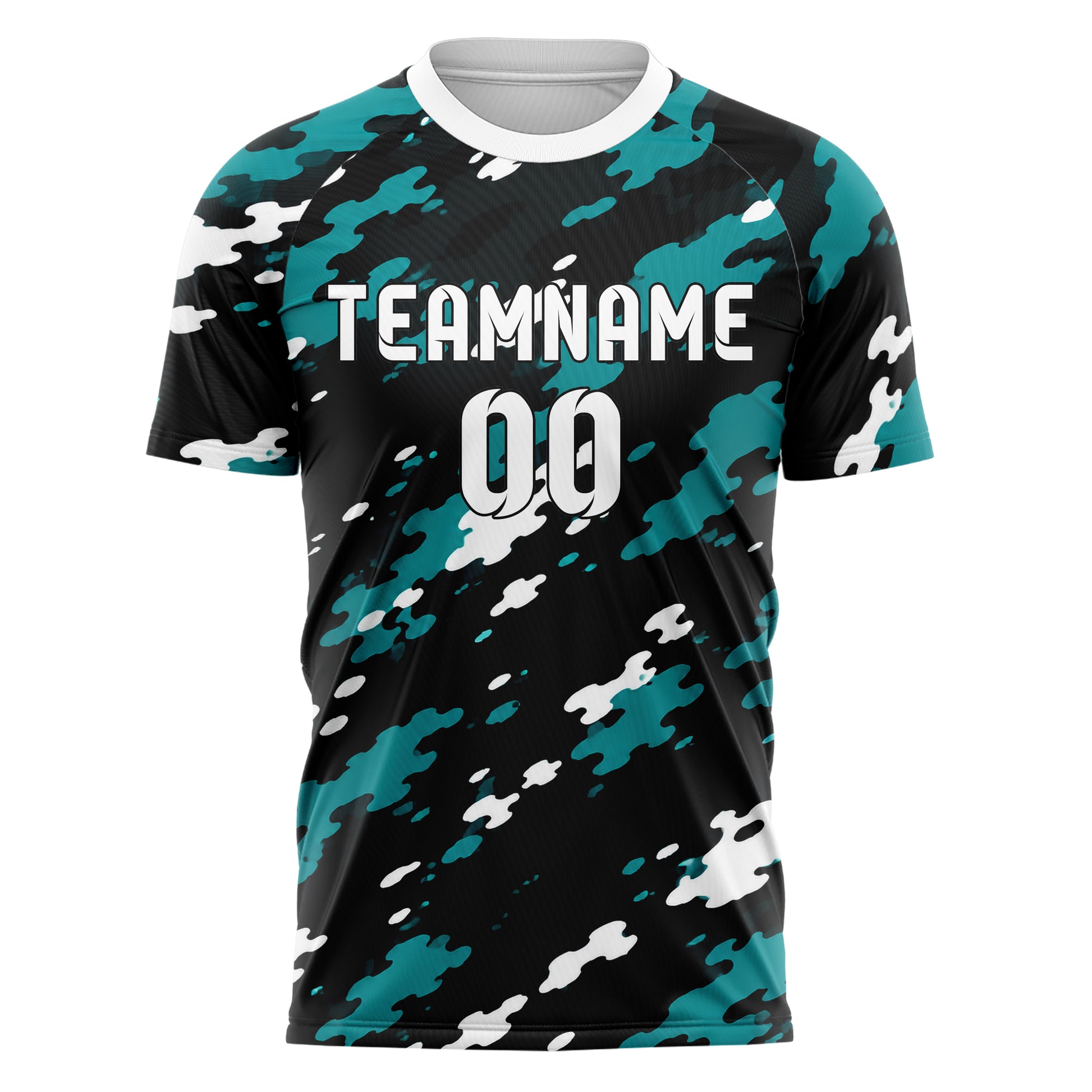 Schwarz lebendiges Camouflage Woodland Camo Design 07-0005 individuelles Fußballtrikot front