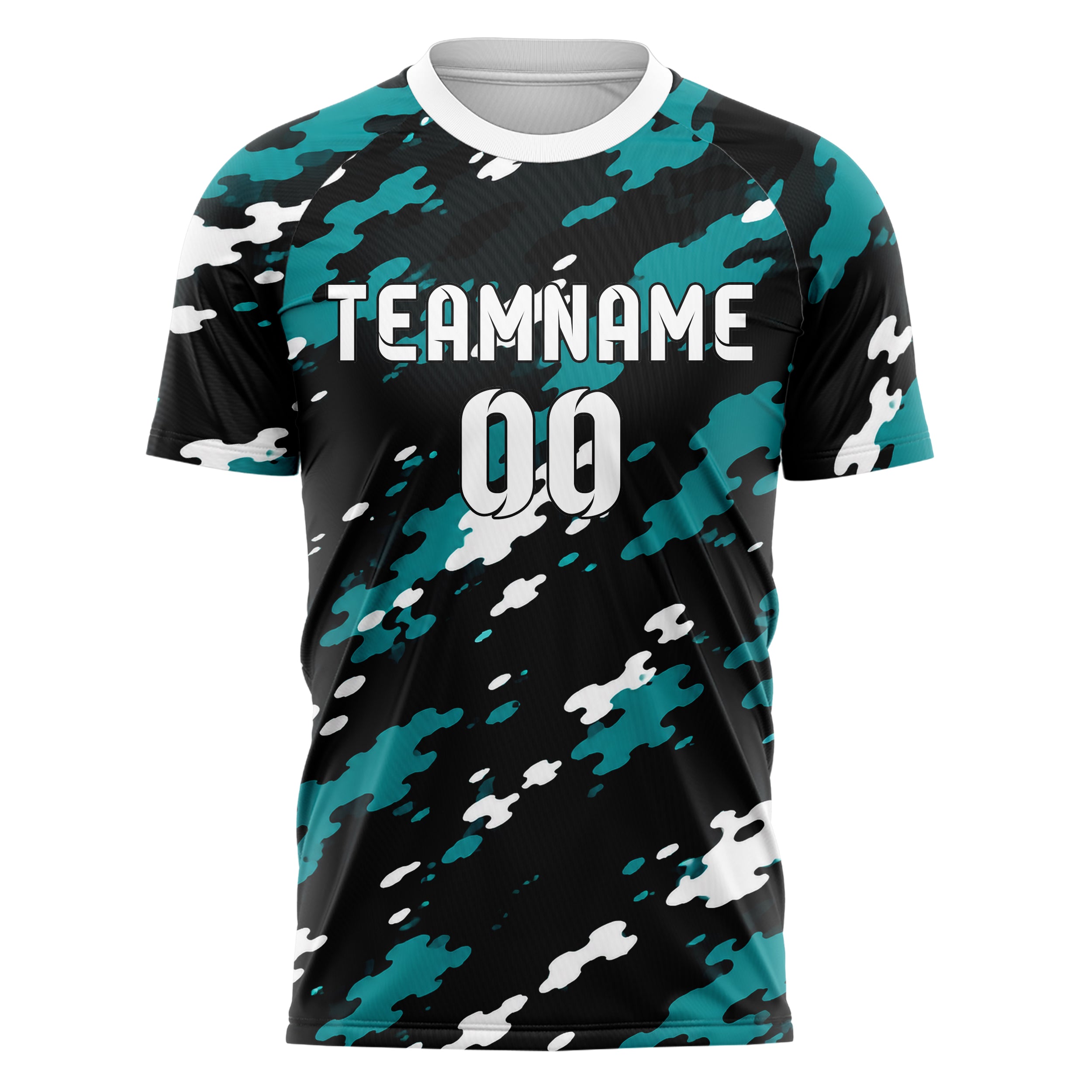 Schwarz lebendiges Camouflage Woodland Camo Design 07-0005 individuelles Fußballtrikot front