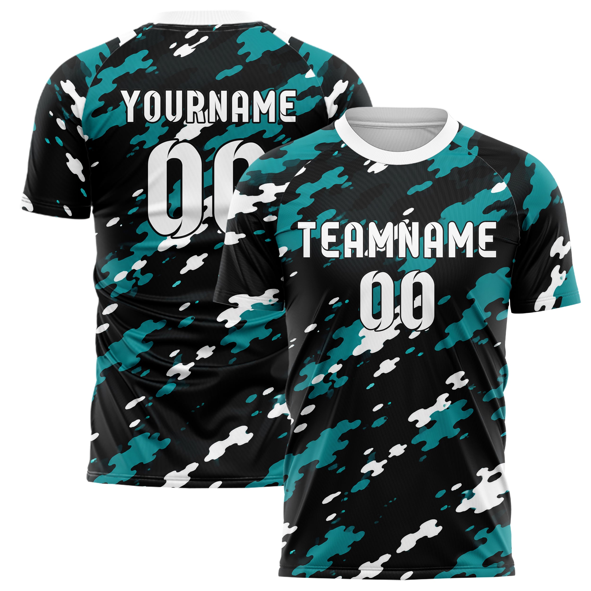 Schwarz lebendiges Camouflage Woodland Camo Design 07-0005 individuelles Fußballtrikot main