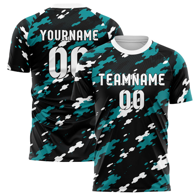 Schwarz lebendiges Camouflage Woodland Camo Design 07-0005 individuelles Fußballtrikot main