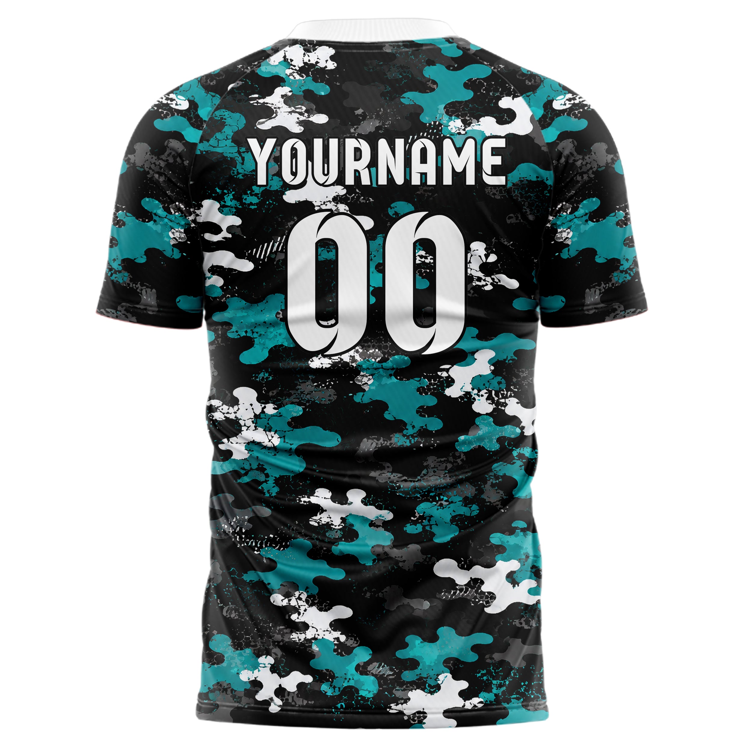 Schwarz lebendiges Camouflage Woodland Camo Design 07-0017 individuelles Fußballtrikot back