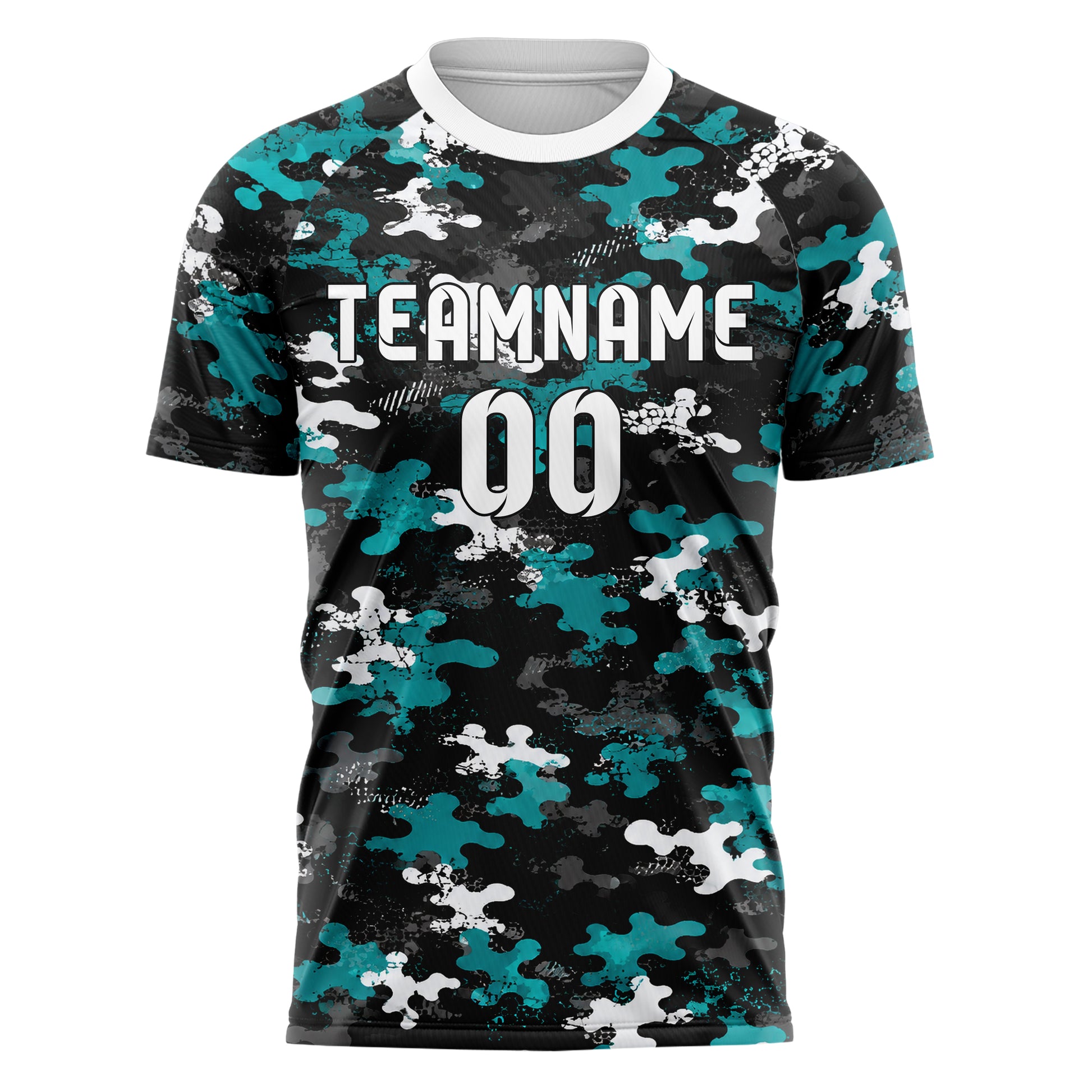 Schwarz lebendiges Camouflage Woodland Camo Design 07-0017 individuelles Fußballtrikot front