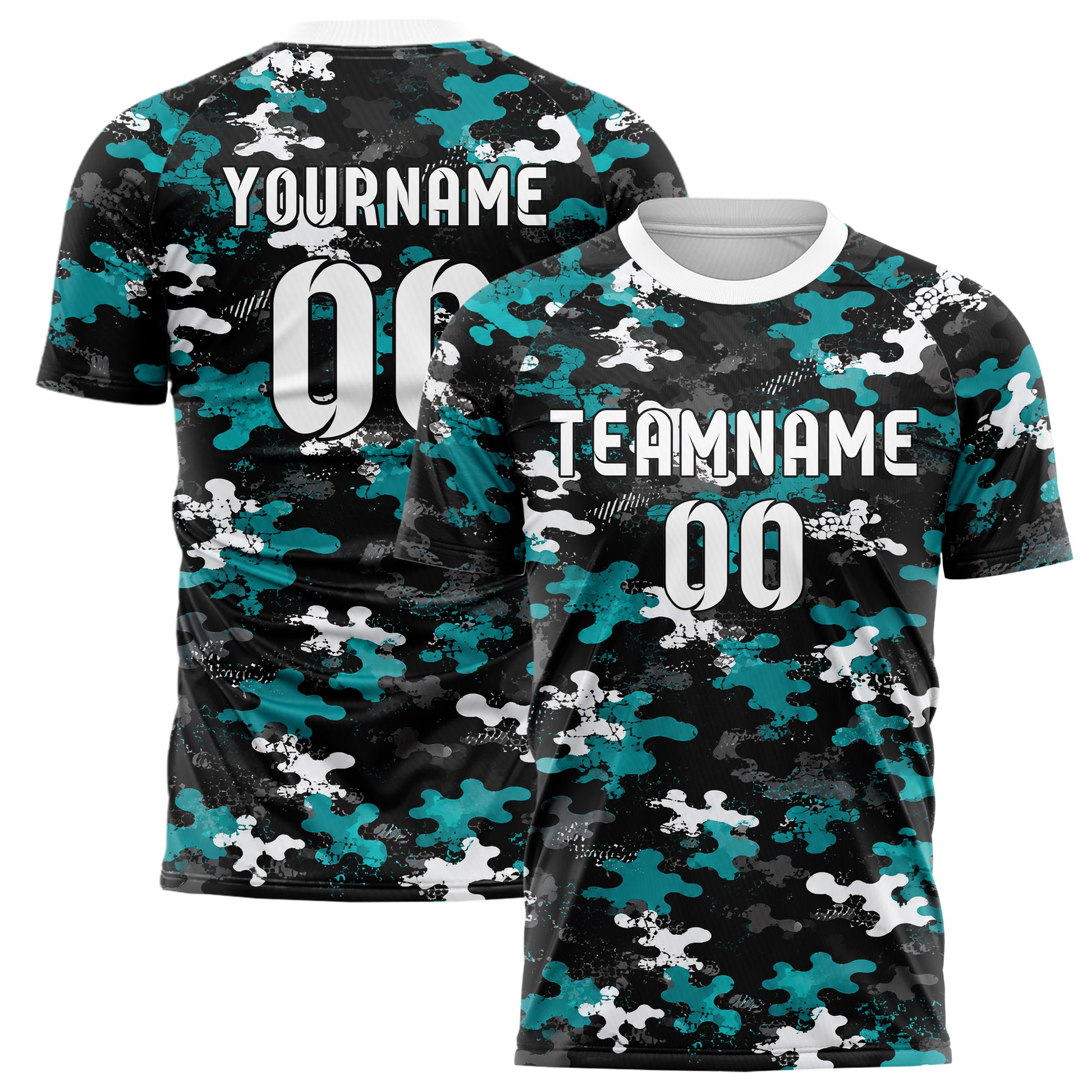 Schwarz lebendiges Camouflage Woodland Camo Design 07-0017 individuelles Fußballtrikot main