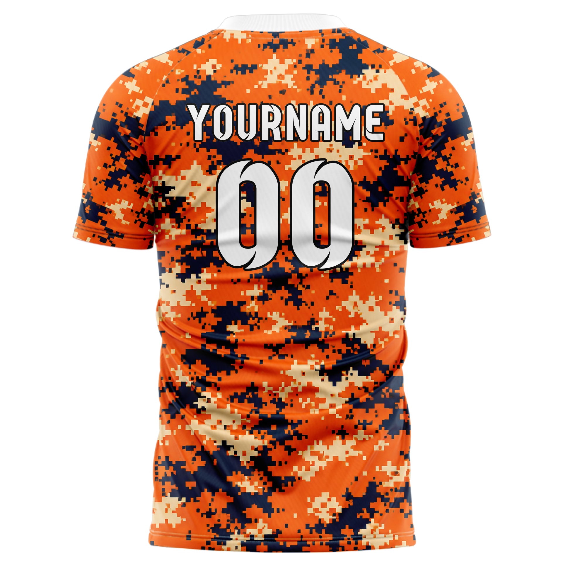 Bay Orange lebendiges Camouflage Digital Pixel Camo Design 07-0006 individuelles Fußballtrikot back