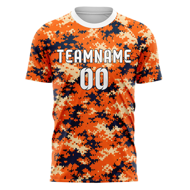 Bay Orange lebendiges Camouflage Digital Pixel Camo Design 07-0006 individuelles Fußballtrikot front