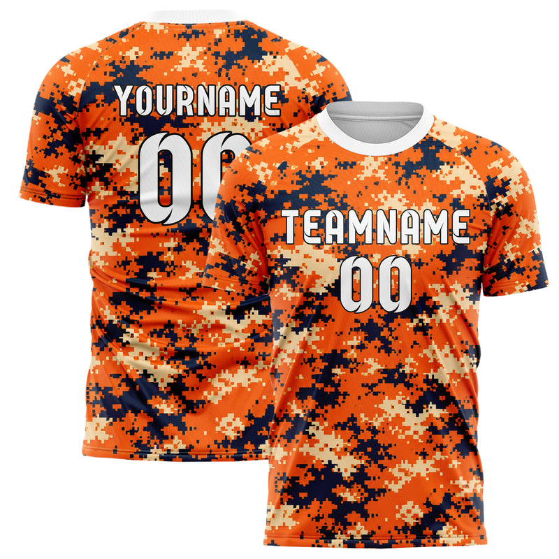 Bay Orange lebendiges Camouflage Digital Pixel Camo Design 07-0006 individuelles Fußballtrikot main