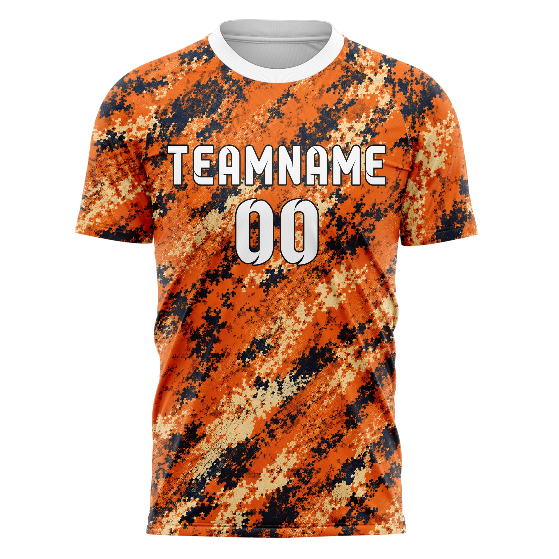 Bay Orange lebendiges Camouflage Micro Camo Design 07-0003 individuelles Fußballtrikot front