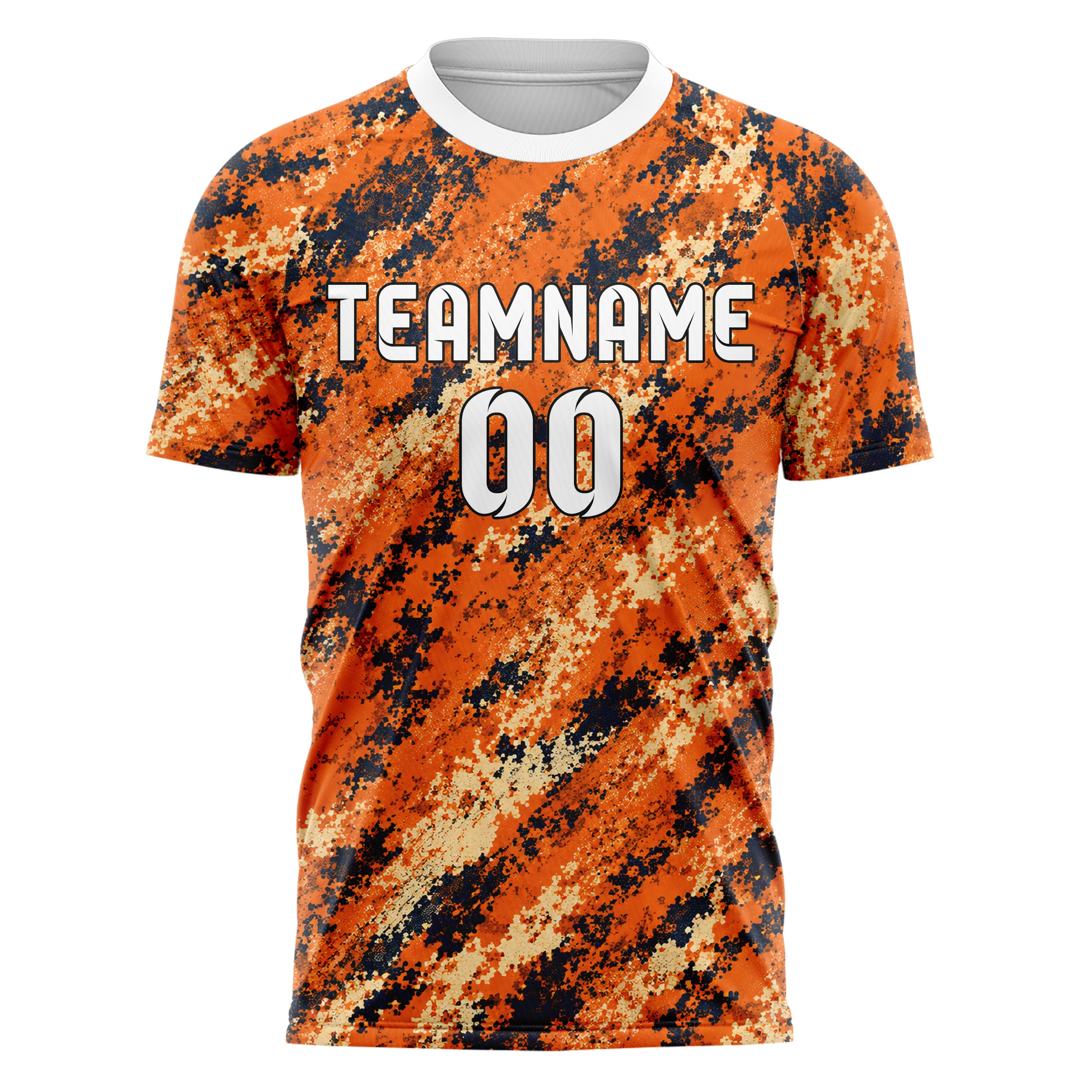 Bay Orange lebendiges Camouflage Micro Camo Design 07-0003 individuelles Fußballtrikot front