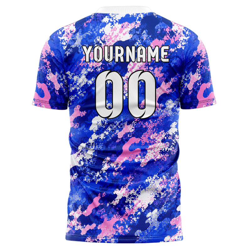 Royalblau klassisches Camouflage Micro Camo Design 07-0033 individuelles Fußballtrikot back