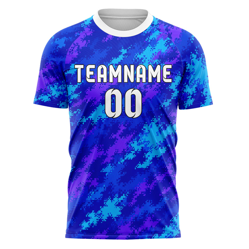 Royalblau lebendiges Camouflage Fashion Camo Blobs Design 07-0002 individuelles Fußballtrikot front