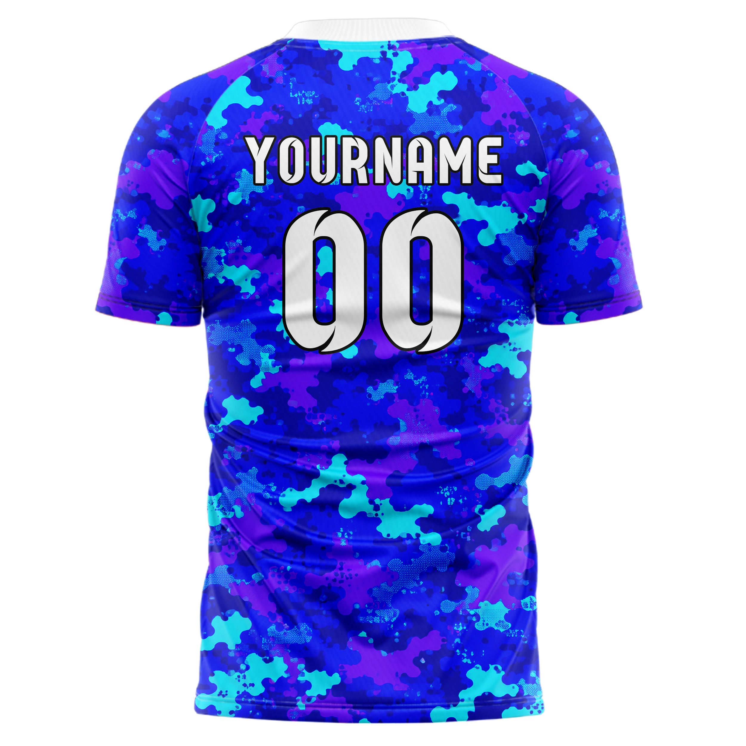 Royalblau lebendiges Camouflage Fashion Camo Blobs Design 07-0008 individuelles Fußballtrikot back